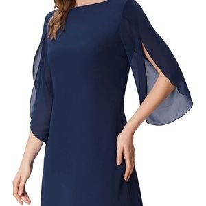 New Navy blue midi dress with sheer overlay